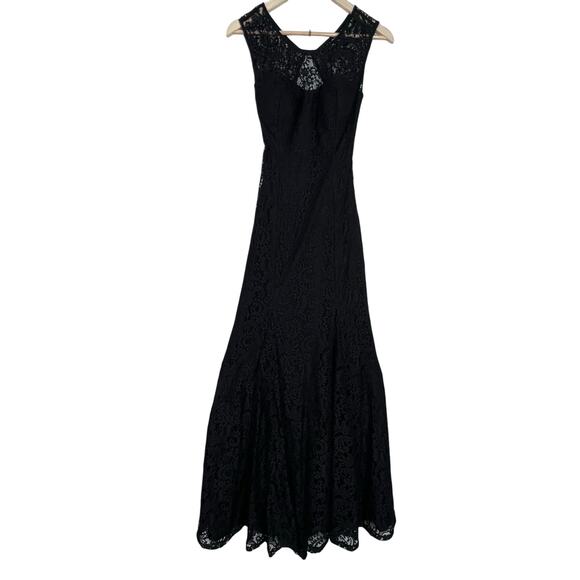 Betsy & Adam's Mermaid Gown Godet Hem Textured Floral Lace Open Back Formal 2 - Picture 1 of 16